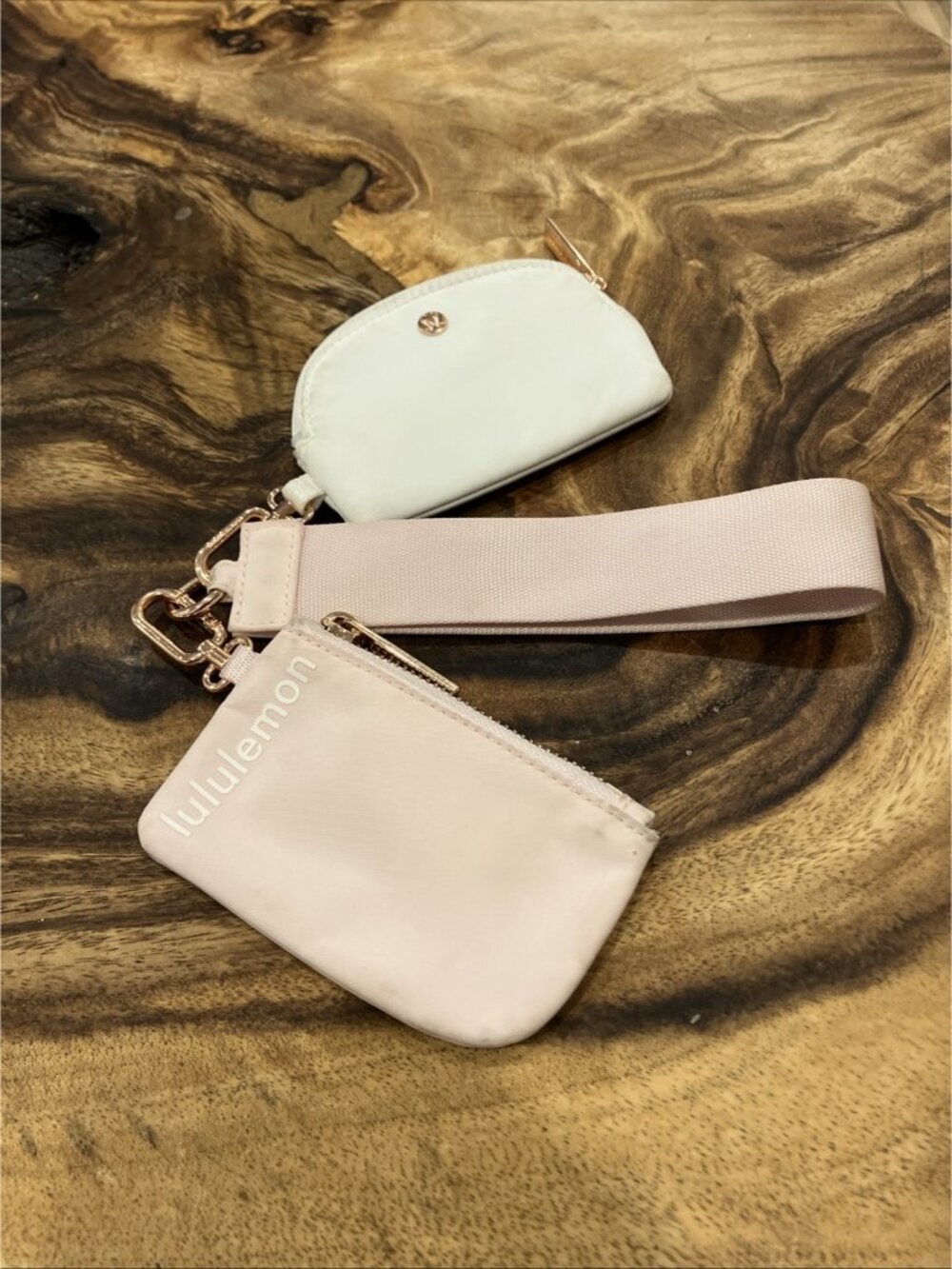 LULULEMON Wordmark Peach/Cream Dual Pouch Wristlet
